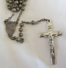 Antique 19th Century Metal Pull Chain Bead Rosary Brass? Crucifix Jesus / Mary picture