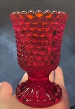 Vntg red Hobnail Fenton glass pedestal/footed candleholder 4