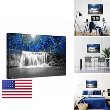 Nachic Wall Blue Waterfall Wall Art Black and White Landscape picture