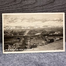 Livingston Montana Bird's Eye View RPPC Snow Capped Mountains Train 1900s picture