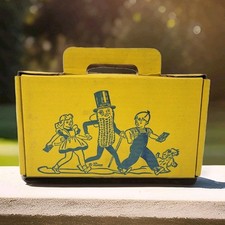 VTG Mr. Peanut Kids Yellow Cardboard School Pencil Box Planters Collectible RARE picture