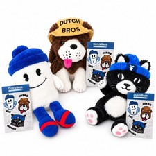 Dutch Bros Coffee Plush 3 Pc Lot Joe Mocha Nitro Complete set w/ Sticker Sheets picture