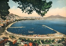 Vintage Napoli Bay of Mergellina Italy Postcard Vesuvius R. Renzo picture