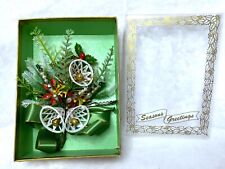 NOS Christmas Corsage  In Seasons Greetings Box Green With Bells/Mercury Beads picture