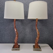 Vintage MCM Anthony California Amber Confetti Sculpted Lucite Table Lamp Set picture
