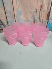 Halloween Pink Skull Skeleton Cups Set Of 6 Gothic Decor 11oz ea. picture