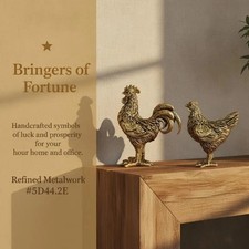 2PCS Miniatures Copper Rooster And Hen Ornaments Solid Brass Rooster For Decor picture