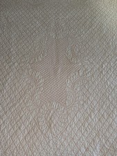 PRISTINE Antique 1920s Wholecloth Medallion Quilt White Hand Stitched 68” X 82” picture