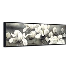 Wieco Art Magnolia Flower Canvas Prints Framed Wall Art Black picture