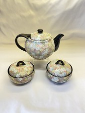 Vtg Ceramic Arita Ware Tea Pot & Lidded Bowl/Cup Set Japanese Flower Design picture