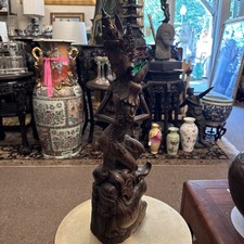 Rare Vintage 1970 Carved Wood Balinese Statue  18.25” T picture