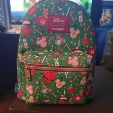 Loungefly Disney Mickey Mouse Holiday Christmas Treats Mini Backpack Green Red picture