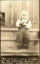 Little boy in CANTON ILLINOI IL overalls  c1900s-20s Real Photo Postcard bhn picture