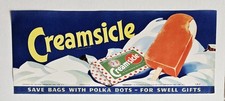 Original Old Vintage 1951 Creamsicle Ice Cream Paper Sign picture