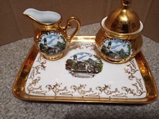 HANDARBEIT 22 KARAT GOLDAUFLAGE KLEIBER BAVARIA PORZ-MANUFAKTU 4 PIECE TEA SET picture