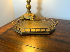 Vtg MCM Hollywood Regency Octagon Brass Tray Faux Bamboo Rails Handles picture