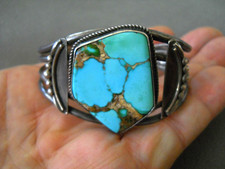 Southwestern Native American Navajo Blue & Green Turquoise Sterl Silver Bracelet picture