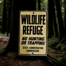 Vintage Wildlife Refuge Porcelain Sign US Department Of Interior Indian Gas Oil picture