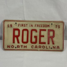 VTG 1975 North Carolina Vanity License Plate “ROGER” Hot Rod Muscle Car Music picture