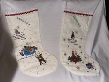 Vtg Biblical 1985 Handmaid Cross Stitch Christmas Stockings Grandma Grandpa picture