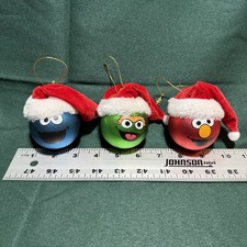 VINTAGE SESAME STREET MUPPETS WITH SANTA HATS - NON-BREAKABLE ORNAMENTS - 2012 picture
