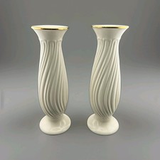 LENOX HOUSEWARMING IVORY CHINA GOLD BAND PAIR OF CANDLESTICKS   picture