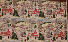 Vintage DEEP SNOW Grandna Moses Barkcloth Fabric - Excellent picture