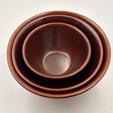 Mar-Crest Nesting Bowls Set of 3 Brown Daisy and Dot Stoneware Vintage MCM picture
