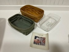 Longaberger RARE Biscuit Basket Set w/green liner & protector 2004 Set + card picture