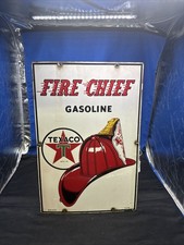 1956 Texaco Fire Chief Gasoline Porcelain sign Original 12” x 18” C picture