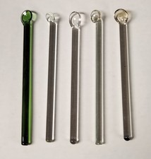 5 Vintage Glass Swizzle Sticks Cocktail Stirrers w/Spoon Barware 5 1/8