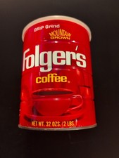 Vintage 1960's Folger's 2 Pound Drip Grind Mtn Grown Coffee Tin With Lid Empty picture