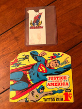 Vintage Justice League Tattoo Gum Vending Label & Comic Book Tattoo ft Superman picture