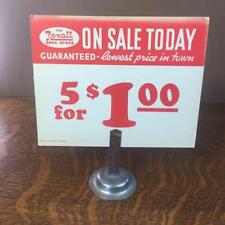 Vintage Rexall Drug Store $5 for $1.00 Sign Counter Display Chrome Stand Signage picture