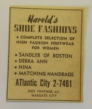1959 Harold's Shoe Fashions Advertisement Margate, New Jersey picture