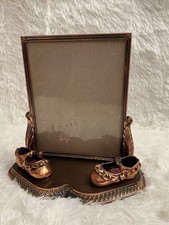 Bronze Tone Metal Tabletop Photo Frame w/ Baby Shoes Base, Portrait 1 Photo picture
