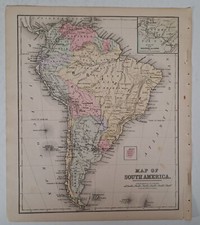 Antique 1887 Map, South America w Inset of Panama, Rare Chromolithograph picture