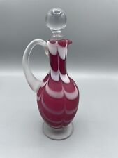 Beautiful Vintage Nailsea Cranberry Satin Glass Footed Cruet - White Feathering picture