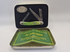 Vintage 2002 Case XX John Deere 6318 SS Green Bone Stockman Knife W/Tin Box. ML picture