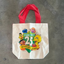 1993 Vintage Sesame Street 25th Anniversary Canvas Tote Bag with Red Handles picture