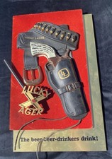 Vintage Lucky Lager Beer Advertising Sign Pistal & Holster and Branding Iron picture