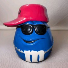 Vtg Blue M&M Hip Hop Player Cookie Candy Jar Container Red Hat Galerie 8” Rare* picture
