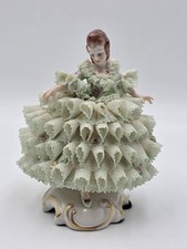 Vintage Irish Dresden Lady Sarah Emerald Collection Porcelain Lace Figurine 6.5