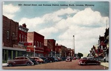 1952 Laramie Wyoming 2nd Street Business District Vintage Postcard AA365 picture