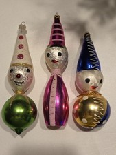 Lovely Vintage Clown Blown Glass Christmas Ornaments Set of Three picture