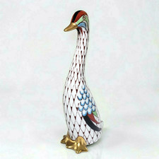 Vintage Hollohaza Hungary Fishnet Goose Porcelain Figurine Hand Painted Gold picture