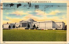 National Gallery Art Washington DC Sunset Linen Postcard PM Cancel WOB Note VTG picture