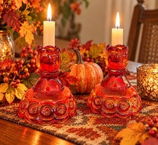 Vtg l. E, Smith Ambers 4.5 Inch Pair Candleholders Reddish Orange picture