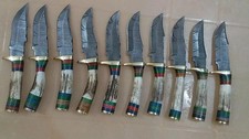 LOT OF 10, 10 inches Handmade Damascus Steel Skinner Knives Stag horn + Sheath picture