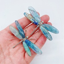 10pc Natural Bluequartz Reiki Gemstone Dragonfly Crystal Quartz Healing Decorate picture
